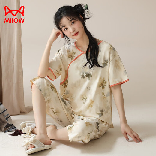 Chats hommes pyjamas femmes pyjamas d'été ancienne style floral à manches courte à manches courtes à manches courtes 2025 Nouveaux vêtements de maison lâche chinois z9902 m