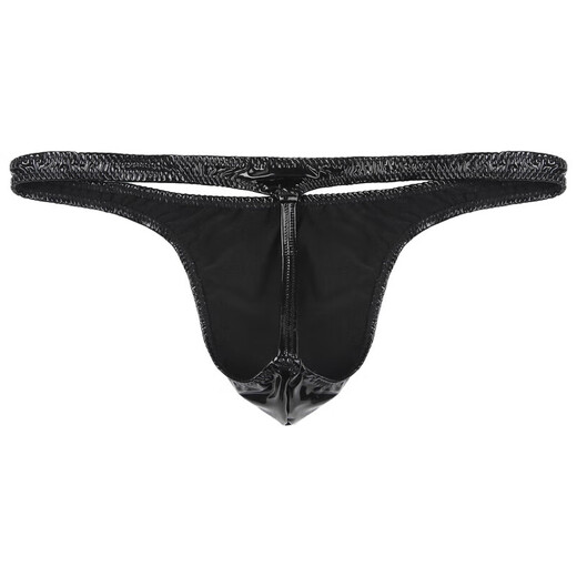 
Sexy gay low waist T-pants tempting and revealing hips light and elastic sexy men's thong bright leather U convex bag single tits black sub-size M
