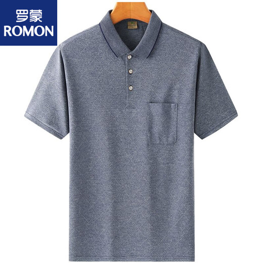Romon Dad Kurzärmel T-Shirt Herrenstil Loses loser Middle-Alter-Männer-Seiden-Sommer-Opa Marine Blue 9901 [Real Pocket] M 48-165-