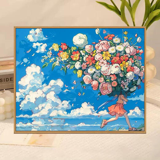 三栖虎宫崎骏系花卉数字油画diy手绘画画填色丙烯油彩涂色填充油画 X9734 5070大色块超好画油画套餐+L型