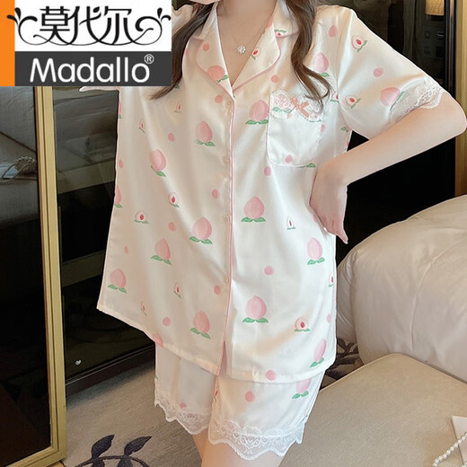 莫代尔夏季桑蚕丝睡衣女款短袖长裤感甜美水蜜桃夏天薄款两件套装 YX#9905短袖长裤 M (建议75-95斤)