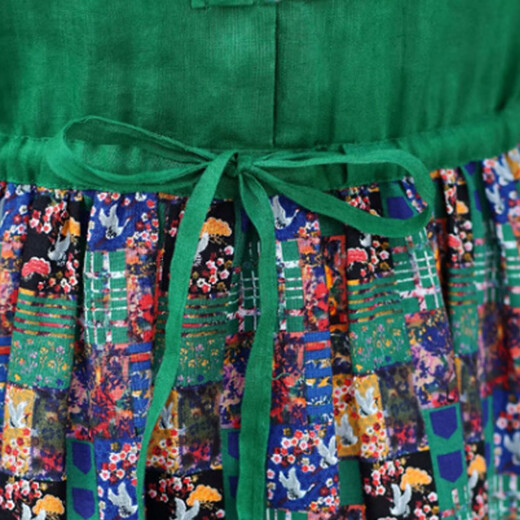 Coton Zimu et combinaison de printemps en lin Robe polyvalente pour femmes avec une taille à manches longues à la taille de la longueur du genou 9755 Green M (Recommandé 90-110jin [Jin est égal à 0,5 kg]))