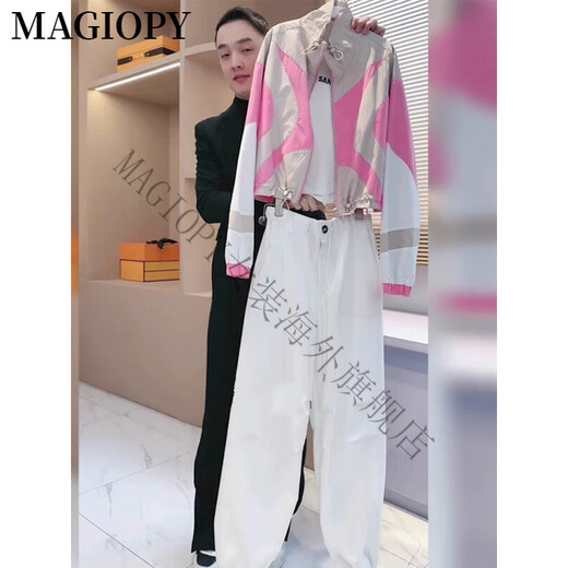 MAGIOPY国际奢侈高档品牌休闲运动套装女春季速干外套气质女装套装 粉色上衣+白色裤子 2XL(131-150斤)