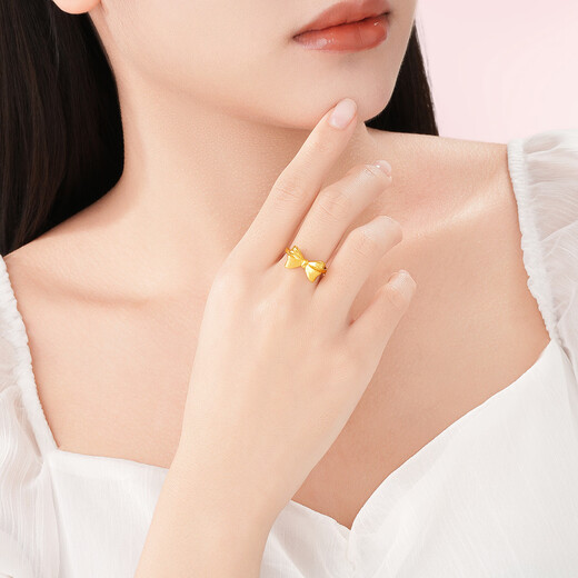 Chao Acer Romantic Bow Gold Ring Women's Pure Gold Bracelet Hard Gold Gift for Girlfriend Anniversary Birthday Gift F Women's No. 16