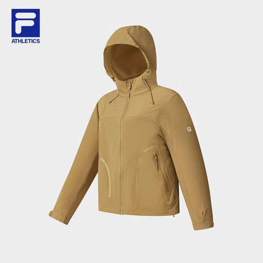 Fila Offizielle Frauenwebende Jacke für Frauen 2025 Herbst Neue Outdoor-Sportarten Einfacher loser Kapuze-Top Urdu Khaki-DK M 165/84a/m