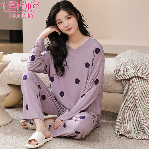 莫代尔睡衣女春秋款2025新款长袖纯棉可爱薄款秋季女款家居服套装可外穿 3882 L