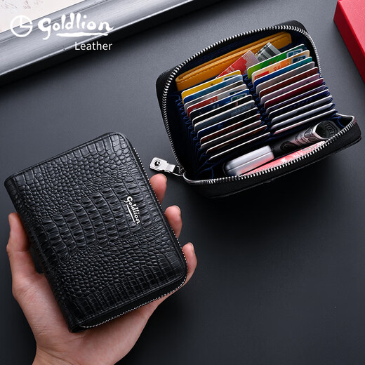 Goldlion Card Bag ID Bag Men's 2025 New Genuine Leather Bank Card Bag ID Card Anti-Degaussing Multi-Card Slot Cow Card Holder Fashion Crocodile Pattern More than 30 Card Slots Gift Box
