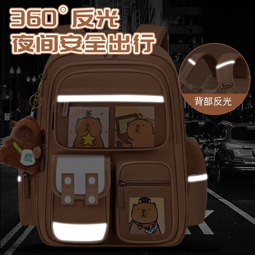 Dishuai Kapibala primary school backpack for girls grade 1-3-6 to reduce burden and protect spine, lightweight large-capacity children's backpack for boys