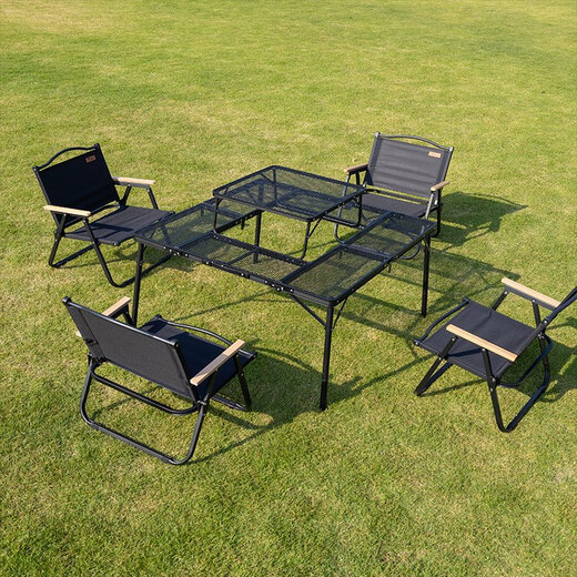 
Outdoor igt camping table ultra-light iron mesh multi-function folding camping table and chair set complete set 9898 fire table + inner table + double-layer cloth bag