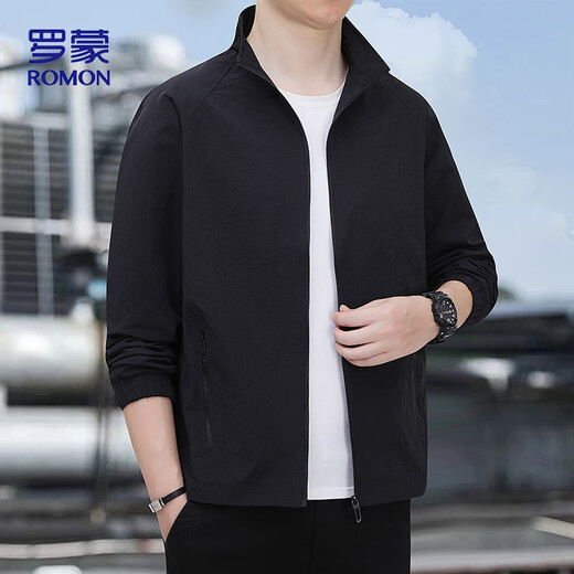 罗蒙夹克男秋季商务休闲时尚百搭立领行政棒球上衣外套男装B9JK黑XL