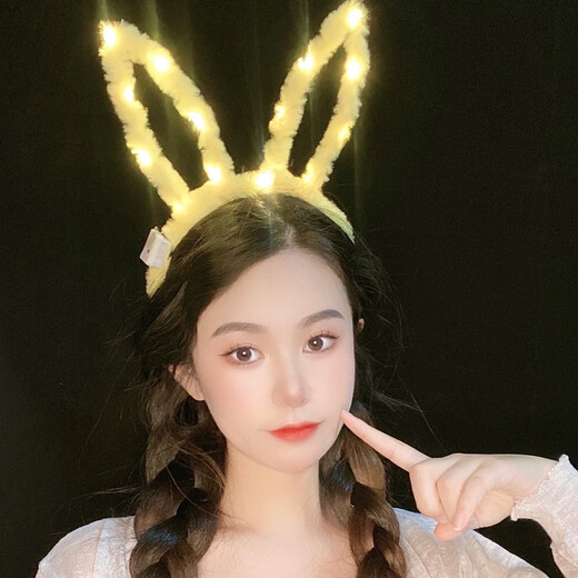 SNQP luminous headband headband concert children's flash headband shiny hairpin rabbit ears with light props night market stall batch 14 lights plush rabbit ear headband random color 1