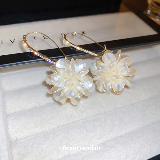 Diamond Flower Pearl Earrings for Girlfriend Gift Ear Hook Earrings Versatile High-end Gift Earrings Wholesale Ear Hooks-Gold