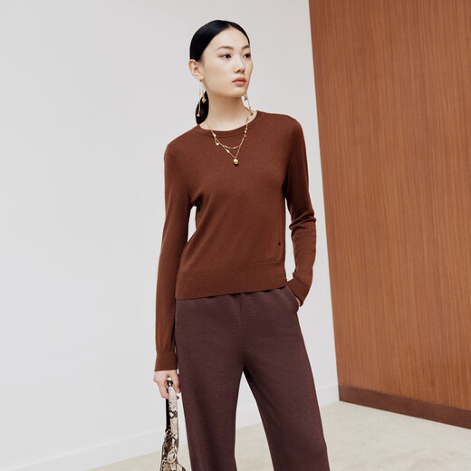FirstStation Basic Vielseitig vielseitig mehrfarbig runden Hals Lose Pullover Strickpullover für Frauen 25 Herbst neuer Stil 9582a Brown 2xl