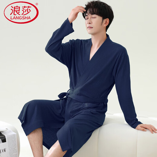 Pain de peignor à gaufre de Langsha Spring et automne pur coton pur moyen de nuit masculine 2025 Nouvel peignoir intégré absorbant LJ16822 m [poids 100-120jin [Jin est égal à 0,5 kg]]]