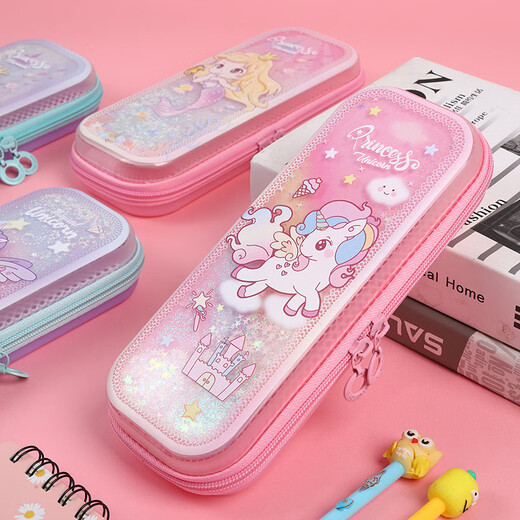 Little Pin Case mit Öl Quicksand Pen Cart Cartoon TPU Student Bleistift Gehäuse Kinderstifte Hülle One Stück 3899-3 Pink Space Rabbit