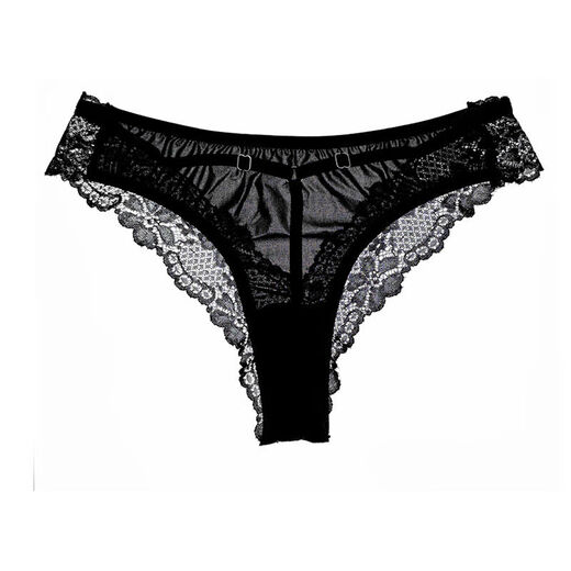 French Sexy Hollow Lace Hot Thong Back Cross Adjustable T-Pants Women's Underwear Black M