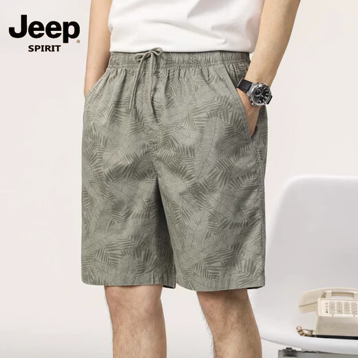 JEEP SPIRIT men's shorts summer thin loose cotton printed beach casual five-point medium pants men 9215 navy blue L [111-125Jin[Jin equals 0.5 kg]]