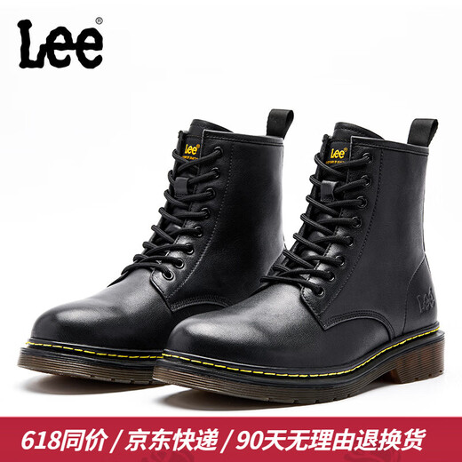 Lee【头层牛皮】马丁靴男高帮真皮靴子英伦风韩版皮靴黑色大码时装靴 黑色四季款 L214UE029 41 【偏大/请拍小一码】