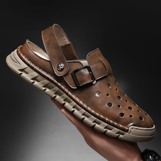 Außensandalen Männer 2025 Neue Baotou -Sandalen Herrenschuhe mit atmungsaktivem, weicher Sohle reiner Mikrofaser -Leder -Sandalen Khaki [Mikrofaserleder A675] 42