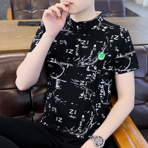 UNI QLO 2025 new summer half-sleeved men's short-sleeved polo shirt T-shirt trend F9215 black M