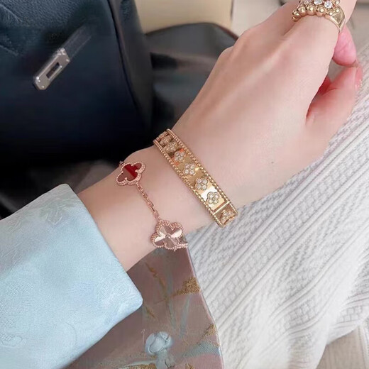 FEACHE Light Luxury Jewelry Fashion Accessories Rose Gold Four-leaf Clover Bracelet Memorial Day Chinese Valentine's Day Gift to Girlfriend and Wife Rose Gold-Five Flowers Laser