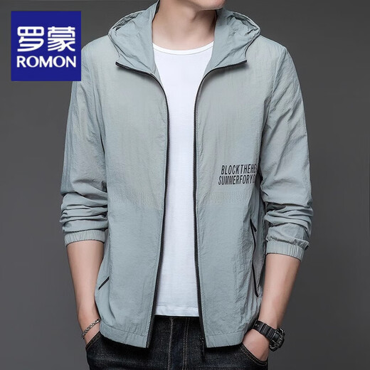 Romons neue Sonnenschutzkleidung für Herren Sommer dünne Outdoor-Eisseide-Kapuze-Jacke für Männer Sonnenschutz für Männer N9928 Mist Blue M 170 105-120jin [Jin gleich 0,5 kg]
