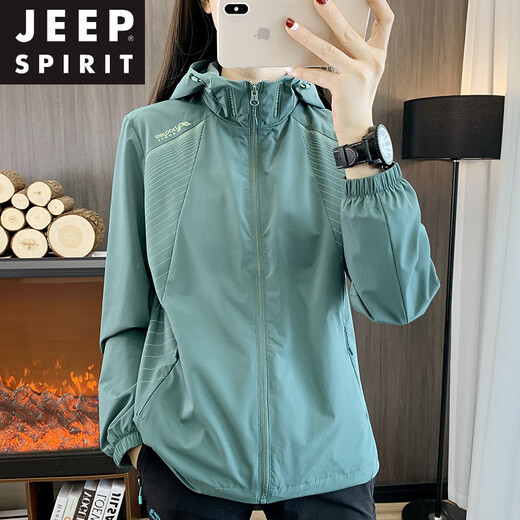
JEEP SPIRIT soft shell jacket for women 2025 new spring and autumn thin breathable outdoor hiking waterproof mountaineering suit hooded jacket Classic blue (mesh lining 698 models) M