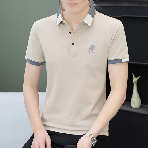 Hua Jiuqing Guangdong Puning Herren Polo Kurzärmler-Revers-Stick-Hemd 3 konkav und konvexer Hut Sommer reines Baumwollkurzarm T-Shirt Herren Kaffee Farbe 724 SP SP Lapel M 85-110jin [Jin gleich 0,5 kg]