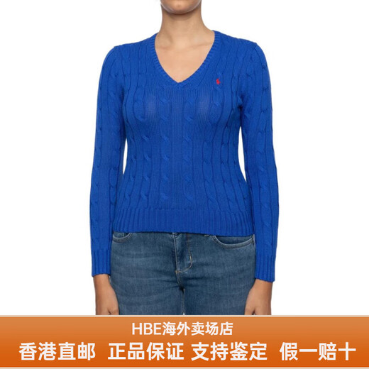 Polo Ralph Lauren拉夫劳伦女士毛衣纯色粗绞花V领针织毛衣女士送女友男友 宝蓝色 XS