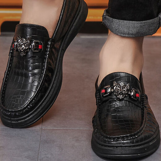 YRC Yierkang 2025 Été Génétique Cuir Cuir Casual Men's Chaussures British Style Chaussures en cuir décontracté Les gens paresseux Kick Hands 9903 Black 43