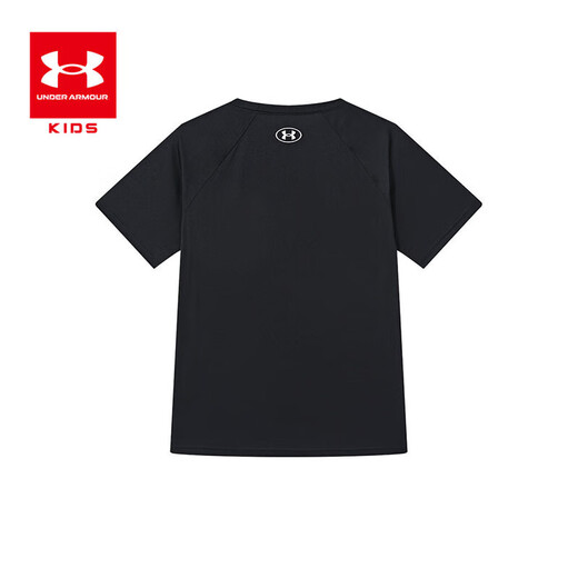 Under Armor children's clothing, children's short-sleeved round neck top, summer style for boys and girls, knitted moisture-absorbent outdoor sports quick-drying T-shirt, black 120, the size is small, please take one size larger as normal