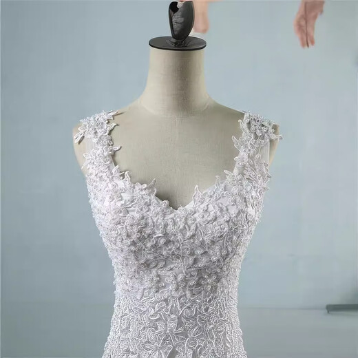 婚纱简约2025新款齐地高腰婚纱礼服深V领结婚轻婚纱 白色 L