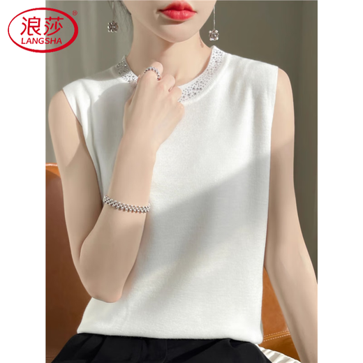 Langshas neuer Diamant-Wolle-Hosenträger für Frauenanzug mit runden Hals schwarzer Weste ärmellose Pullover-Basishemd Beige S 85-100jin [Jin entspricht 0,5 kg]