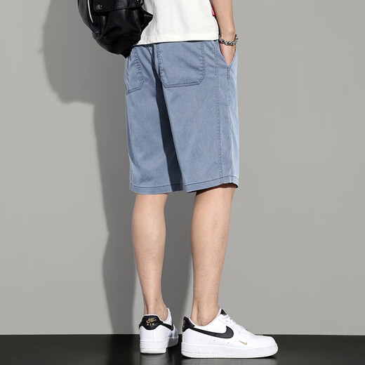 Satchi Tiansi Laiseer Denim Fünf-Punkte-Hosen für Männer 2025 Sommer dünne lose gerader modische Wasser-Wäsche lässig Casual Shorts für Männer EU_1049 Hellblau 28
