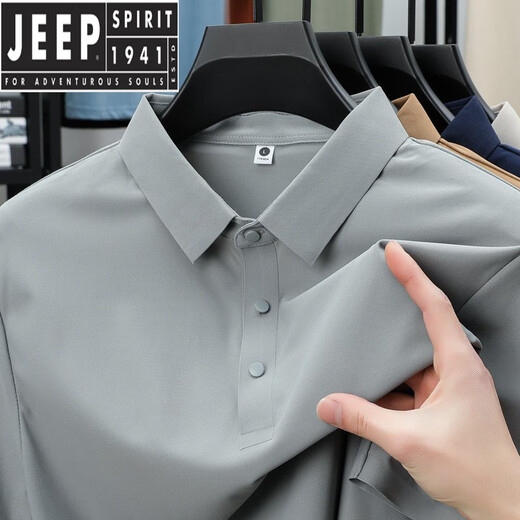 JEEP SPIRIT级冰丝凉感无痕短袖男款t恤2025年新款男士polo.衫翻领打底衫 12358珠光白 M