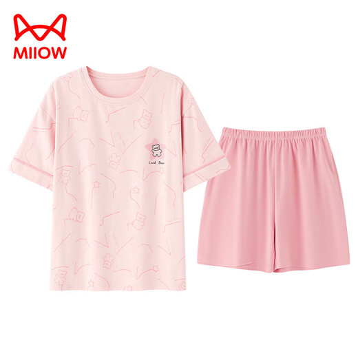 猫人（MiiOW）夏季纯棉睡衣女士2025新款短袖女款家居服大码夏天套装可外穿薄款 A9859 樱桃红 XL 120-140斤】