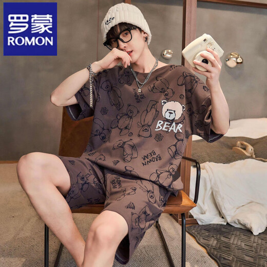 ROMON suit men's 2025 summer pajamas men's youth thin sports short sleeve loose casual home clothing plus size 6623 L
