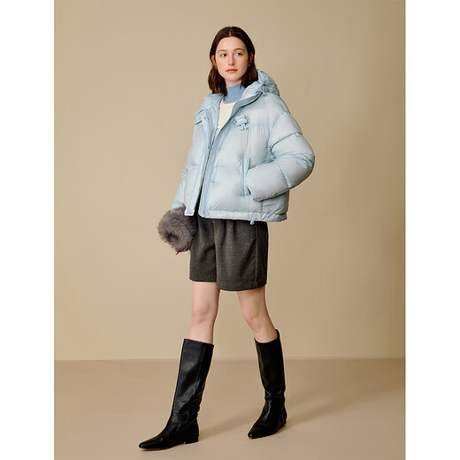 Yinman fast hot yarn gutless down jacket 2025 winter women's new three-dimensional fleece bag short warm jacket sea blue M