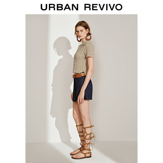 UR2025 Summer New Women's Retro College Style Casual Pleated Denim Shorts UWM850136 Indigo 25