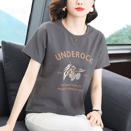 RTWK妈妈装50-60岁洋气遮肚子t恤女胖人上衣黑色短袖2025夏装新款中年 6636#焦糖色UN 4XL 建议155-170斤