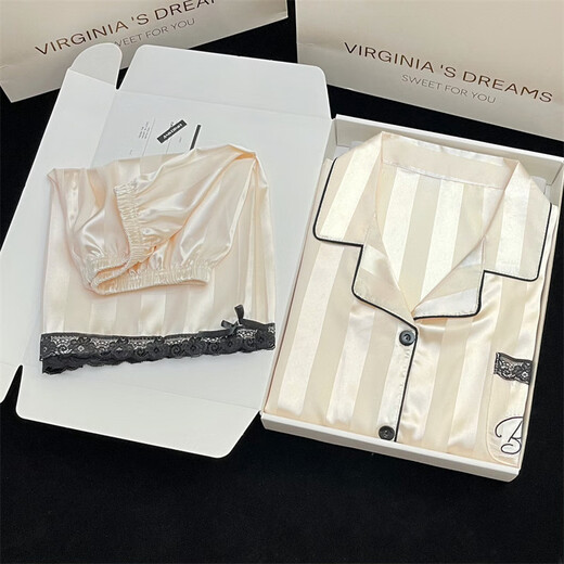 Sweet Girl Style Spring and Summer Lace Cardigan Shorts Pajamas Pajama de dos piezas Ropa para el hogar Real LW-9214 XL [sugerido 115-130Jin [Jin iguala 0.5 kg]]