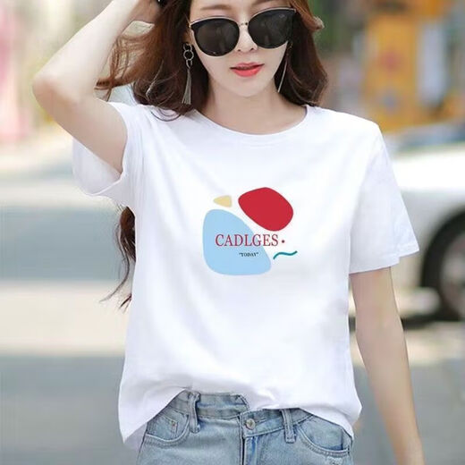 Internet -Promi neue koreanische Version Frühling und Sommer weiße Frauenkleidung lässig Locker großes vielseitiges, schlankes Student Runder Nacken Kurzarm T 9901 m