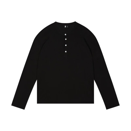 Dondup long-sleeved casual henley collar T-shirt simple white thin bottoming shirt heavy button polo top for men and women white S