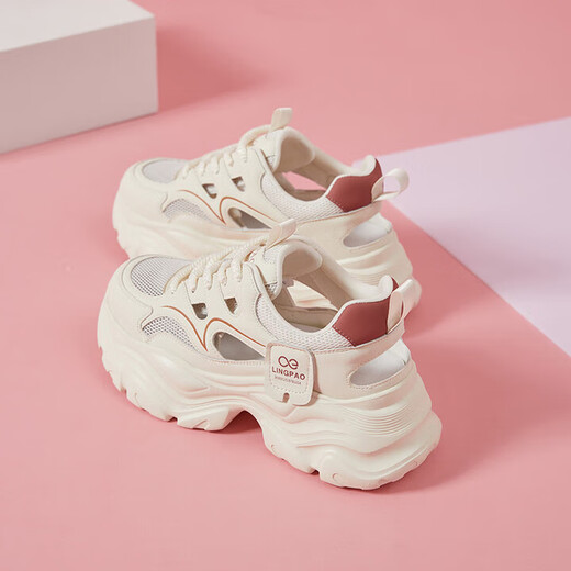 Sipuwang (Sipuwang) Kleine weiße Schuhe für Frauen im Sommer Dünne atmungsaktiv 2025 Neues, vielseitiges Maschenhöhenhöhenhöhe-Schwammkuchen Dickdicke Schuhe für Frauen Milan G723 36