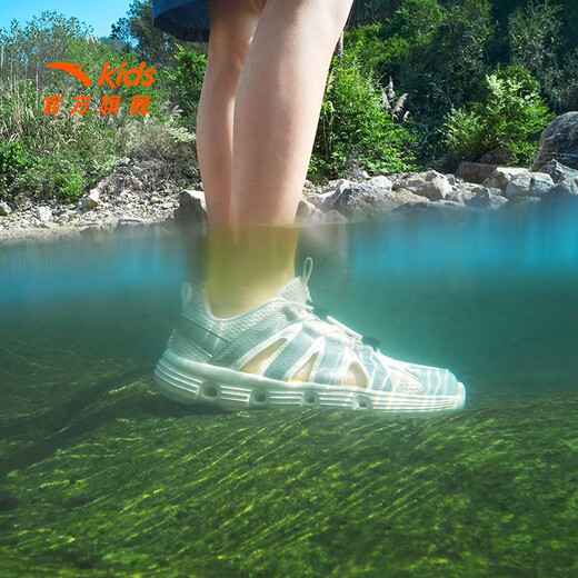 ANTA Children's Sandals Boys' Shoes 2025 Summer Big Children 6-16 Years Old Shopping Mall Same Style Overbearing Frame Shoes Beach Sandals Ice Feel Black/Anta White/Medium Blue-1 35/22cm