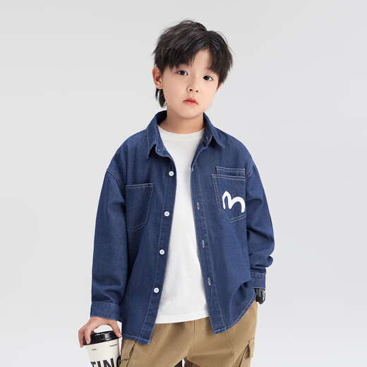 Zuoxi Boys Denim Shirt Children's Jacket Long Sleeve 2026 New Spring and Autumn Boys' Shirt Denim Color 150