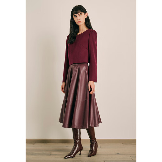 OBBLIGATO Autumn and Winter Round Neck H-shaped Sheep Wool Mixed Cashmere Suit Top Top Burgundy L