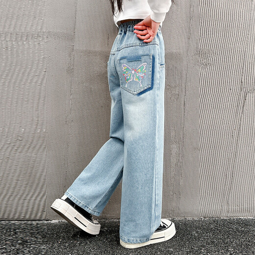 
Wooden wooden house girls jeans spring and autumn children's loose wide-leg pants medium-sized children's casual trousers spring fashionable and fashionable children's clothing