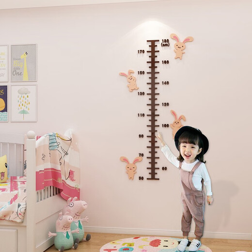 
Cartoon height wall sticker 3d three-dimensional acrylic children's room wall mural painting baby measuring ruler can be removed without damaging the wall 3879 rabbit height sticker - coffee + skin color + pink Small