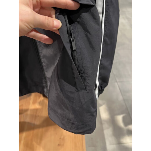 
Adidas jacket men's 2025 spring new fitness training sportswear stand collar windproof casual woven jacket top KC3892 black/white L